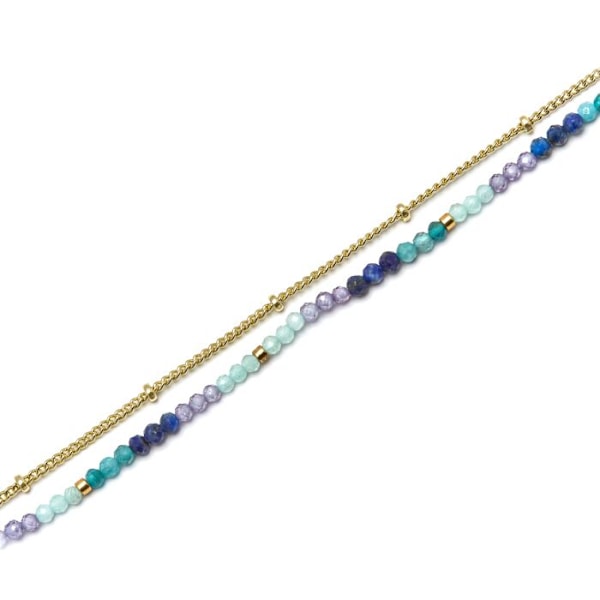 Armband - Aiel - Klarblått kristall - Gult guld 18K - 15 cm + 3 cm förlängning - Karbinhake Mörkblå