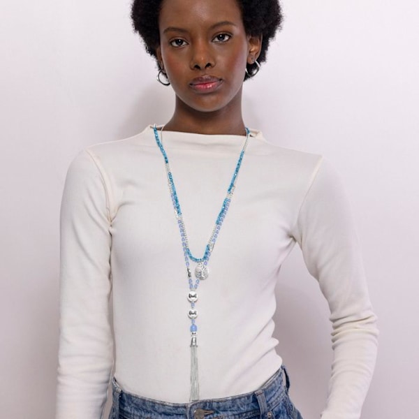 Collier - Luxenter - Nereb - Blått kristall - Rhodiumpläterad - 106 cm + 5 cm förlängning Blå