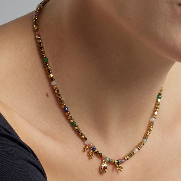 Halsband - Luxenter - Damya - Flerfärgad kristall - 18k guld - 42 cm + 3 cm förlängning Flerfärgad