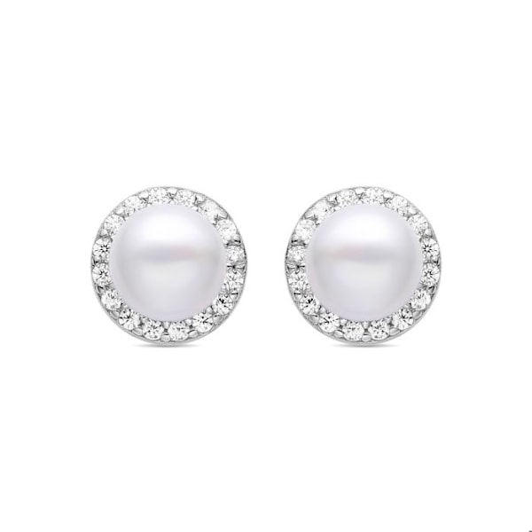 Øreringe - Shob - Sterling sølv 925 - Hvid perle - Rhodium belagt - Zirconium