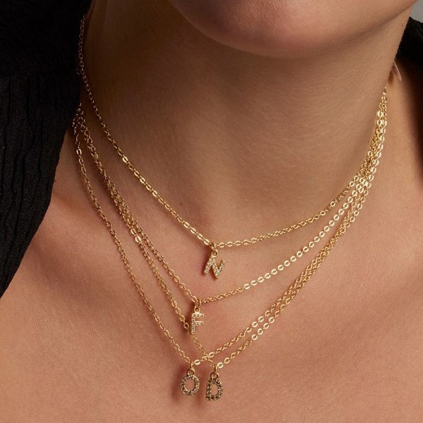 Collier - Luxenter - Bogstav N - Guld 18k - Zirkon kubisk - 42 cm + 3 cm forlængelse
