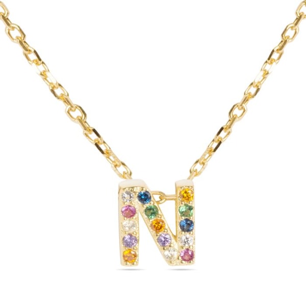 Collier - Luxenter - Alphabet N - Silver 925 - Flerfärgade zirkoner - Guld 18K Flerfärgad