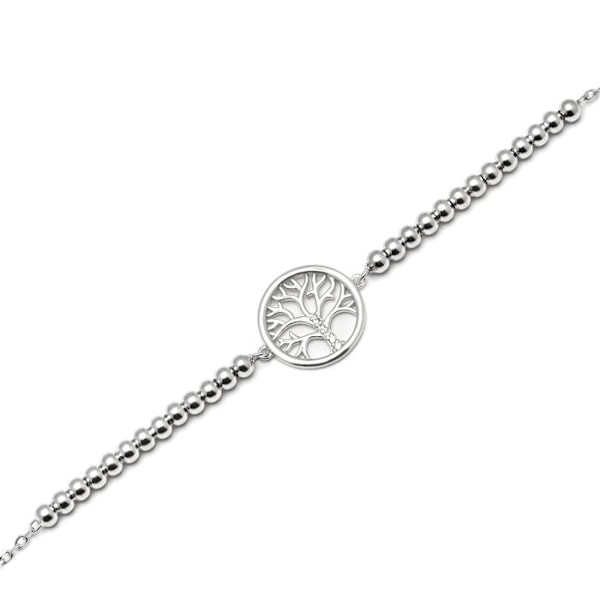 Armbånd - Sølv 925 - Livets Træ - Rhodineret - Zircone - One Size Vit