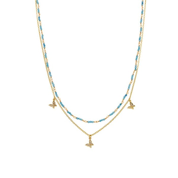 Halsband - Luxenter - Zinli - Blått kristall - 18k guld - Längd 42 cm + 3 cm förlängning Blå