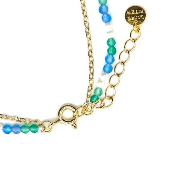 Armbånd - Dirhum - Sølv 925 - Guld 18k - Mørkeblåt krystal - 16cm + 3cm forlængelse Mörkblå
