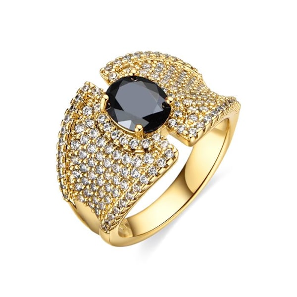 Bague - Luxenter - Kiawe - Guld 18k - Kubisk Zirkon Onyx - Storlek 15 mm svart 14