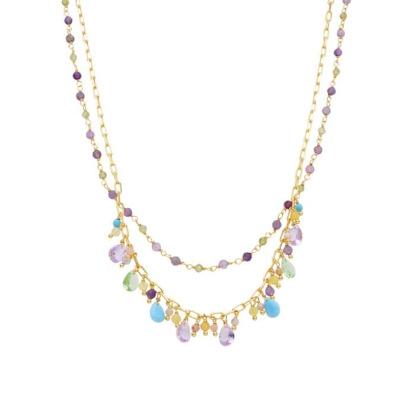 Halsband - Urilys - Silver 925 - Hydrotermal kvarts ametist - Guld 18k - 42cm