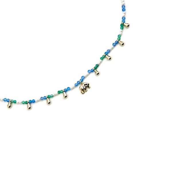 Collier - Dirhum - Sølv 925 - Guld 18k - Mørkeblå krystal - 42 cm + 3 cm forlængelse Mörkblå