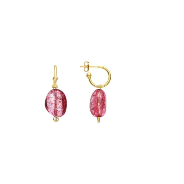 Øreringe - Xiua - 925 sølv - Lys rosa krystal - 18k guld - 32 mm Rosa