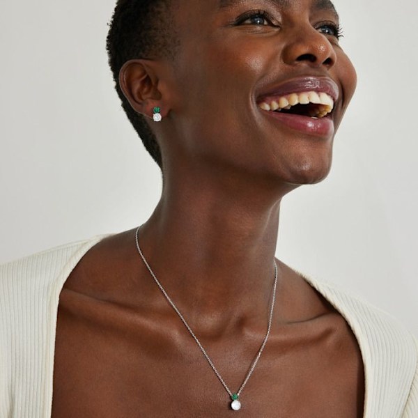 Collier - Luxenter - Naiuh - Silver 925 - Zirkon smaragd - 42 cm + 3 cm förlängning