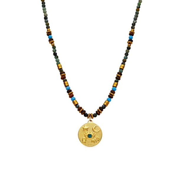 Collier - Luxenter - Salki - Flerfärgad natursten - 18k guld - 42cm + 3cm förlängning Flerfärgad