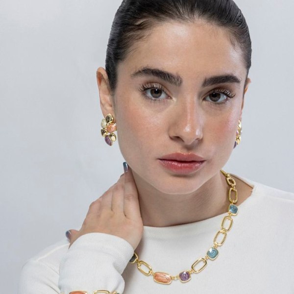Halsband - Orzur - Flerfärgad - 18K guld - 46 cm + 3 cm förlängning - Kvinna Flerfärgad