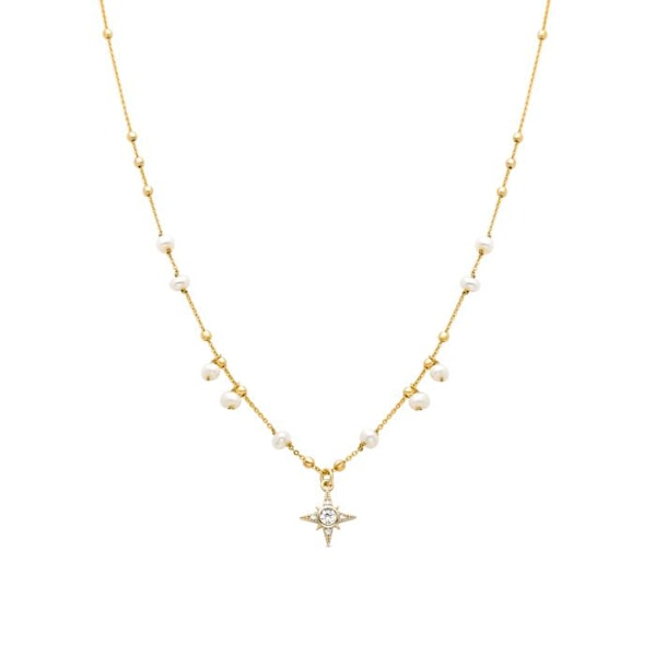 Collier - Luxenter - Rokrum - Guld 18K - Hvide perler - 42cm + 3,5cm forlængelse Vit
