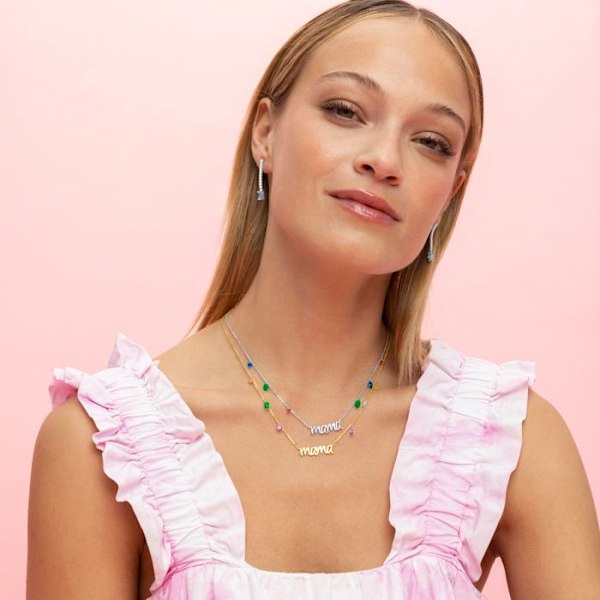 Collier - Luxenter - Mama - Sølv 925 - Multifarvet zircon - Guld 18k Flerfärgad