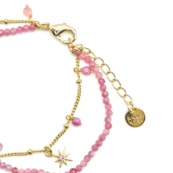 Armbånd - Luxenter - Ethal - Rosa krystal - 18k guld - Længde 16 cm + 3 cm Rosa
