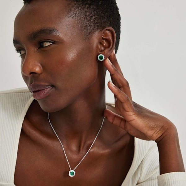 Halsband - Zemoa - Silver 925 - Zirkon smaragd - 42 cm - Rhodiumpläterad