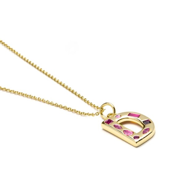 Halsband - Luxenter - Alphabet D - Flerfärgad zirkon - Guld 18k - 42 cm + 3 cm förlängning Flerfärgad