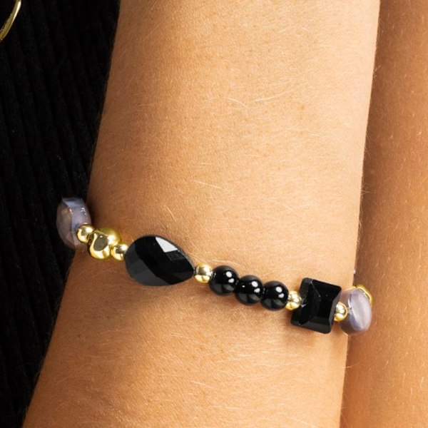 Armbånd - Luxenter - Nyste - Sort harpik - 18k guld - Elastik 10 mm Svart