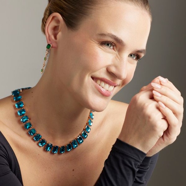 Collier - Luxenter - Ankek - Blått kristall - 18 karat guld - 44 cm + 10 cm förlängning Blå