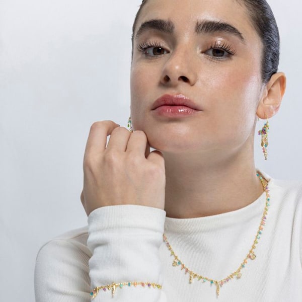 Boucles d'oreilles Luxenter i 925 sølv og multicolor krystal afsluttet i 18 karat guld - Fisk Flerfärgad