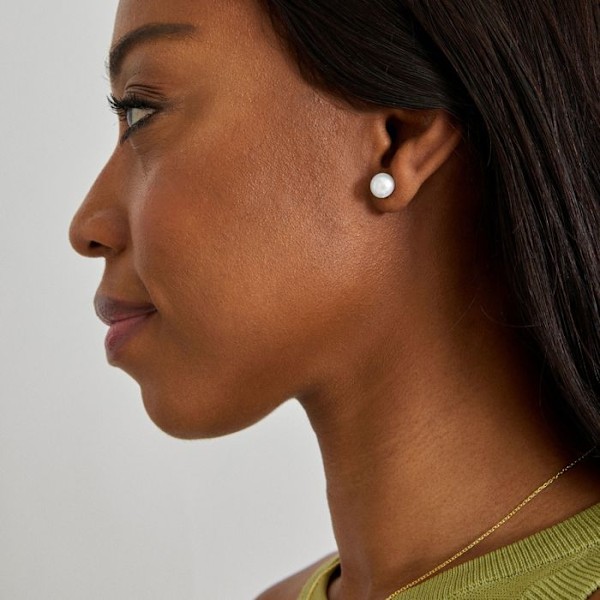 Boucles d'oreilles Luxenter i 925 sølv med hvid perle afsluttet i 18K guld Højde 10 mm - Essential Vit