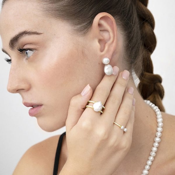 Örhängen - Luxenter - Modell Over - Silver 925 - Gult guld 18K - Vit pärla Vit