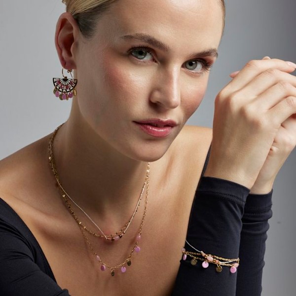 Collier - Luxenter - Omlia - Kvartsrose - 18k guld - Længde 42 cm + 3 cm
