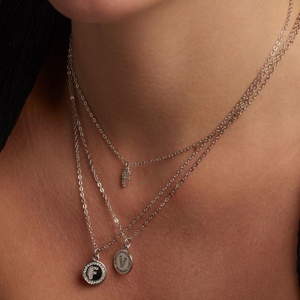 Collier - Luxenter - Alphabet V - Zirkonium brillant - Rhodium belagt - 42 cm + 3 cm