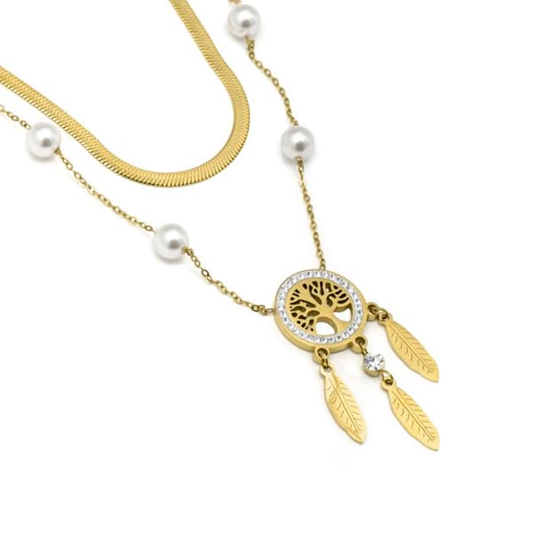 Collier - LUXENTER - Anthori - Hvide perler - 18 karat guld finish - Stål Vit