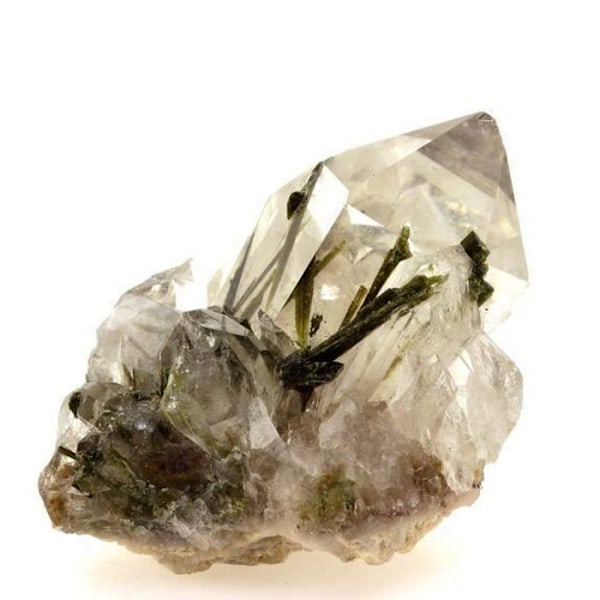 Sten og mineraler. Kvarts + Epidot. 429,3 cent. Caetité, Bahia, Brasilien.