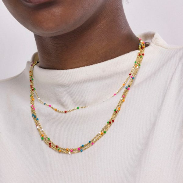 Collier - Luxenter - Yao - Guld 18 karat - Flerfärgad lack - 42 cm + 3 cm förlängning Flerfärgad