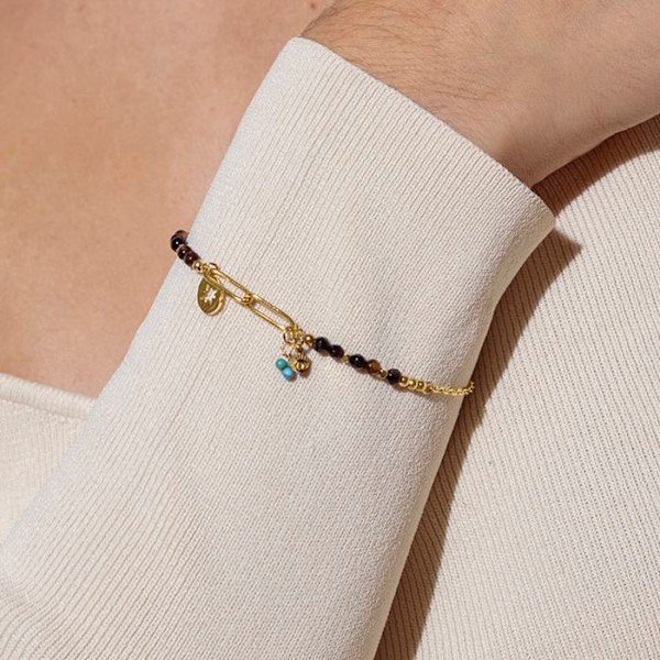 Armbandsur - Luxenter - Onyx Hydrotermal Kvarts - Gult guld 18K - 17 cm + 3 cm förlängning - Boho stil Gul