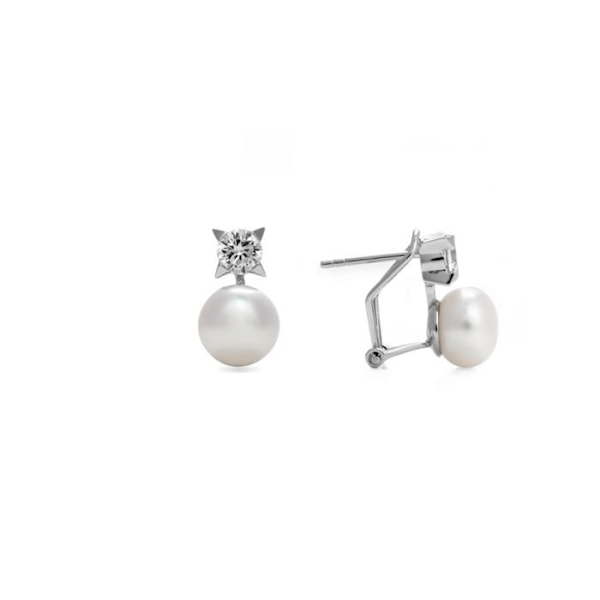 Øreringe - Luxenter - Omega Essential - Sterling sølv 925 - Hvid perle - Rhodium belagt Vit