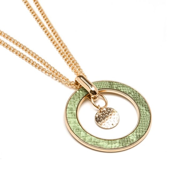 Collier - Luxenter - Amta - Lysegrøn læder - 18K gult guld - 80 cm + 10 cm forlængelse Ljusgrön