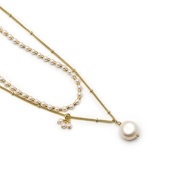 Collier - Luxenter - Subri - Guld 18 karat - Hvide perler - Boho stil Vit