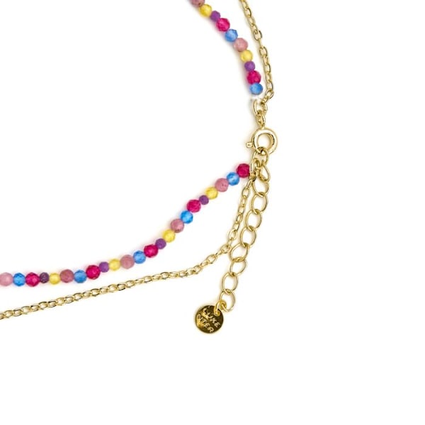 Collier - Niarz - Sølv 925 - Guld 18k - Multifarvede krystaller - 42 cm + 3 cm forlængelse Flerfärgad