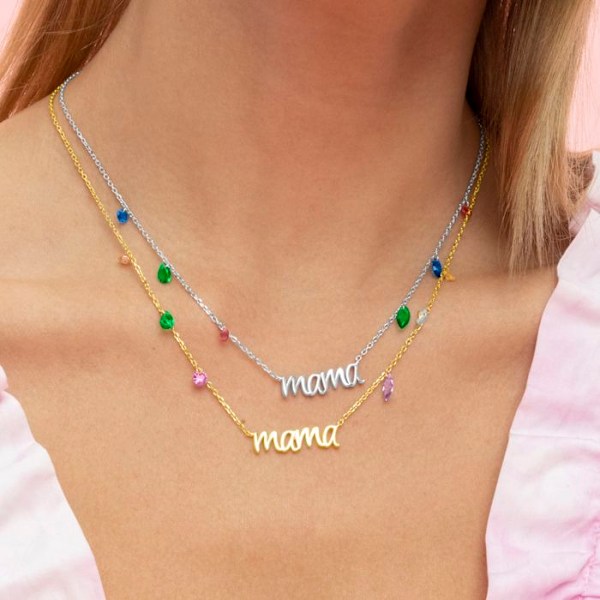 Collier - Luxenter - Mama - Sølv 925 - Multifarvet zircon - Guld 18k Flerfärgad