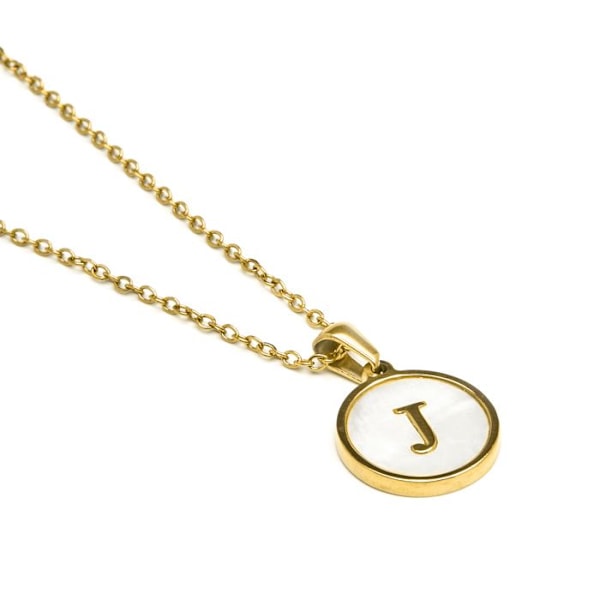 Halsband - Luxenter - Bokstav J - Vit pärlemor - 18K guld - 42 cm + 3 cm förlängning