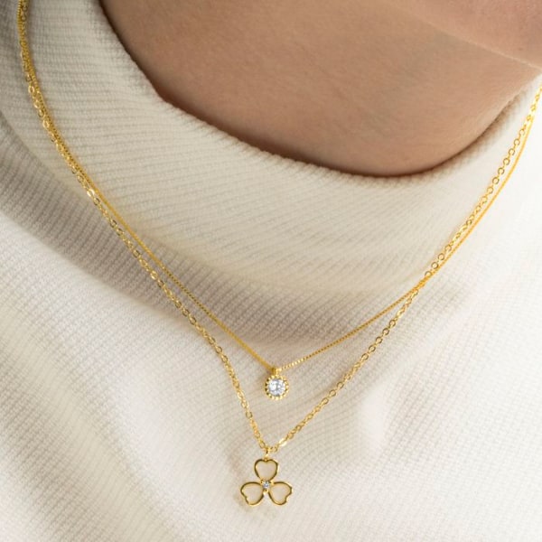 Halsband - Luxenter - Klöver - 18K guld - Kattöga - 40 cm + 3 cm förlängning Gult guld