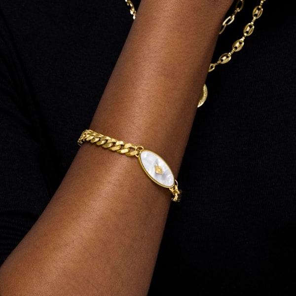 Armbånd Luxenter i hvid perlemor afsluttet med 18k guld - Anleh Vit