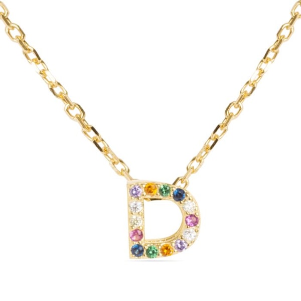 Collier - Luxenter - Alphabet D - Silver 925 - Färgglada zirkoner - Gult guld 18K Flerfärgad