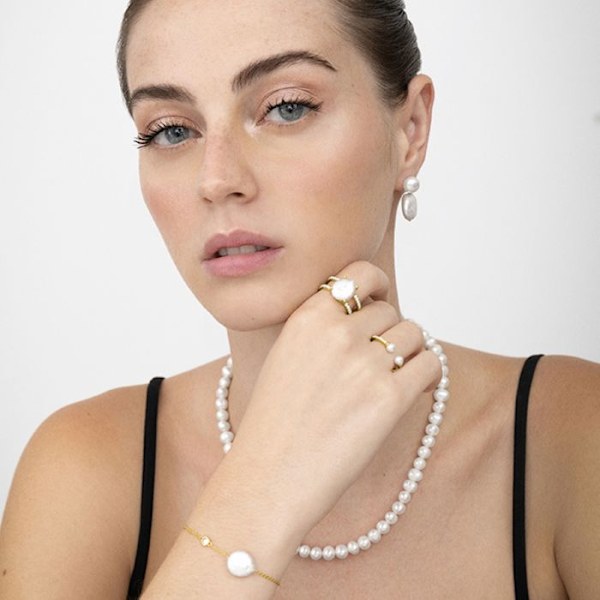 Örhängen - Luxenter - Modell Over - Silver 925 - Gult guld 18K - Vit pärla Vit