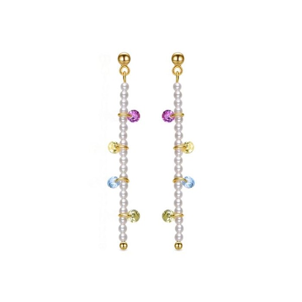 Örhängen - Burna - Silver 925 - Vita pärlor - Guld 18k - 43 mm Vit