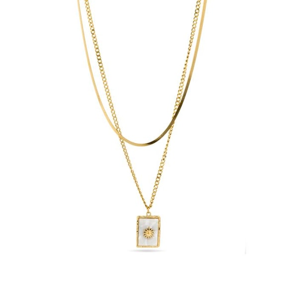 Halsband - Luxenter - Diasy - Vit pärlemor - 18K guld - Justerbar ögla
