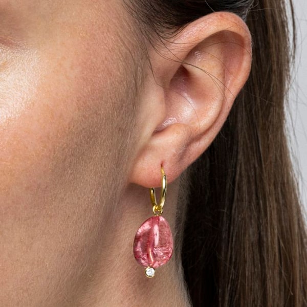 Øreringe - Xiua - 925 sølv - Lys rosa krystal - 18k guld - 32 mm Rosa