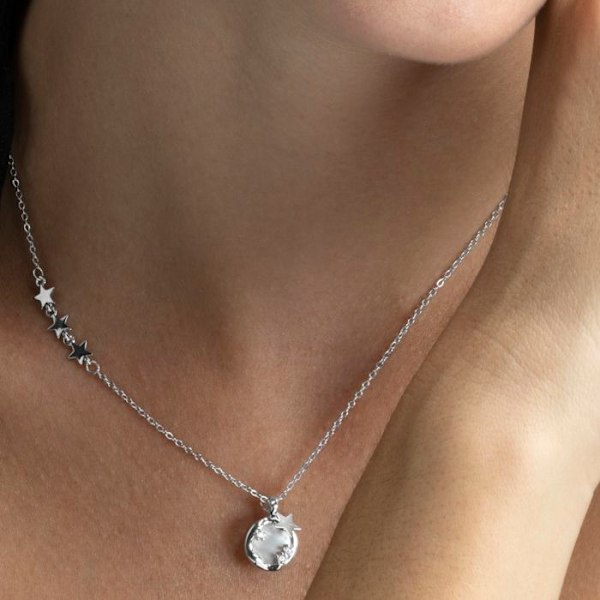 Halsband - Luxenter - Akbril - Vit pärlemor - Rhodiumbeläggning - Justerbar hängsmycke Vit