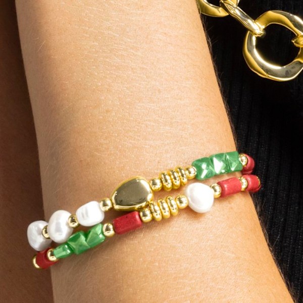Armbånd - Luxenter - Kany - 18k guld - Hvid perle - Elastisk 14,5 mm Vit