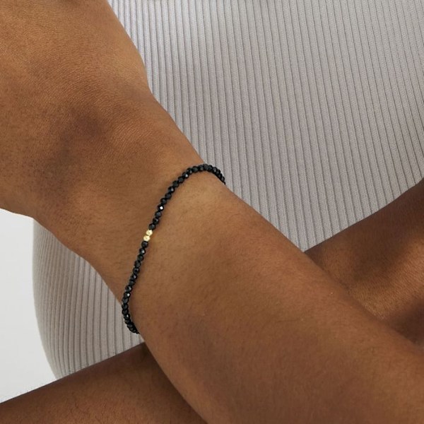 Armbånd - Luxenter - Aska - Sort agat - 18 karat guld - 16 cm + 3,5 cm forlængelse Svart