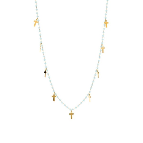 Halsband - Dersu - Blå kristall - 18 karat guld - Längd 42 cm + 3 cm förlängning Blå