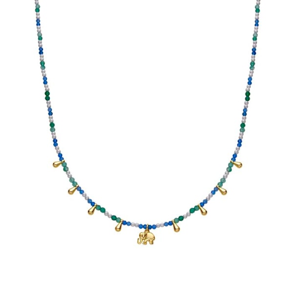 Collier - Dirhum - Sølv 925 - Guld 18k - Mørkeblå krystal - 42 cm + 3 cm forlængelse Mörkblå